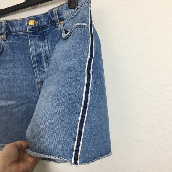 Victoria Beckham Womens Size 30 Blue Denim Shorts Side Striped 100% Cotton - Picture 3 of 15